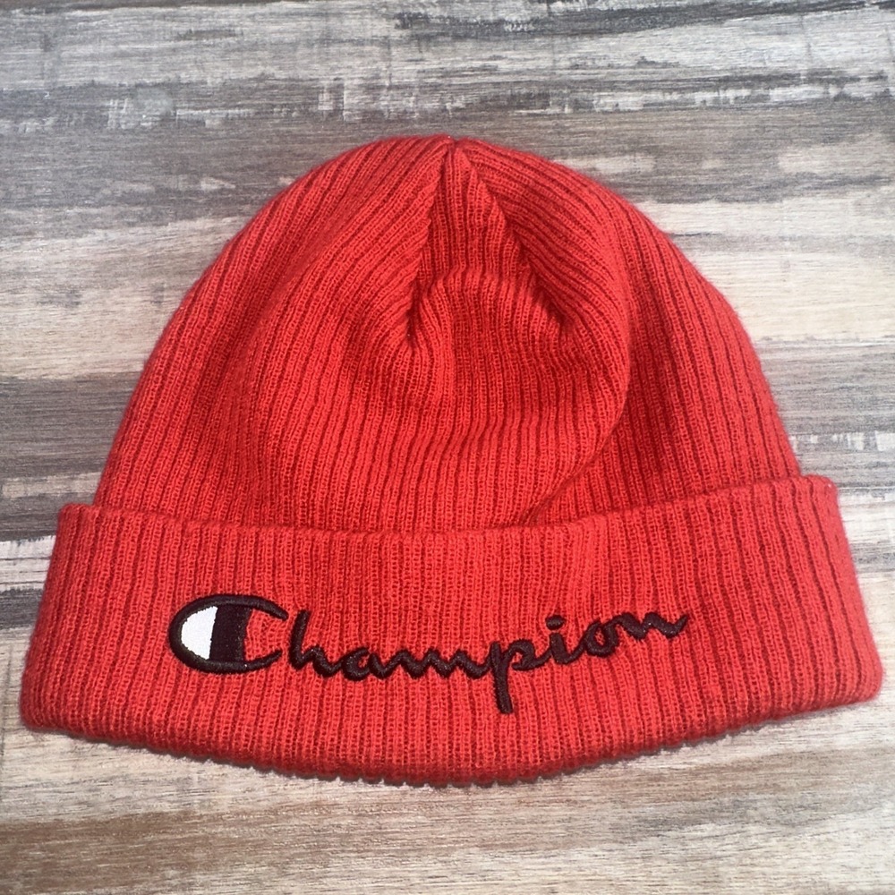 Champion Brand (Seems Small) Beanie Winter Knit Hat Stocking Cap Men Women Red